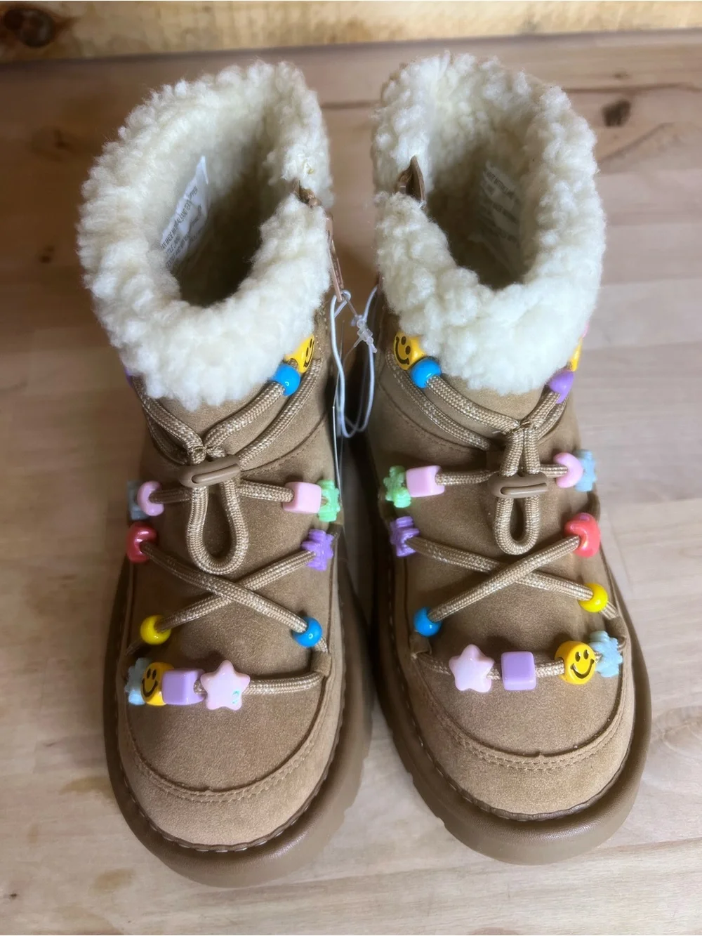 Art Class Char Girls' Faux-Sherpa Beaded Lace-Up Boots NWT Size 13